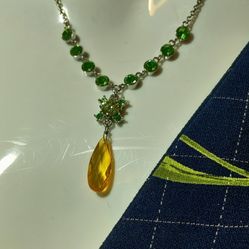 Faux Emerald And Citrine Necklace Small Chain