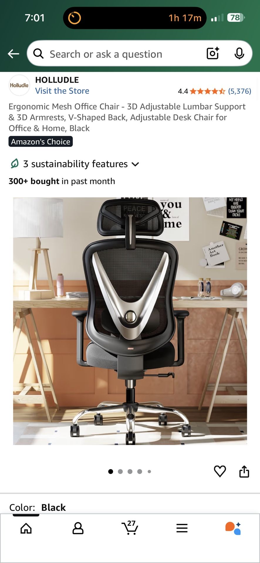 Brand New Black Mesh Tall Back Ergonomic Office Chair w/Adjustable Armrests/Lumbar/Headrest