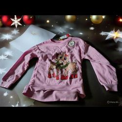 Adorable Rudolph & Clarice Light-Up Christmas Sweatshirt - Kids' Pink Medium