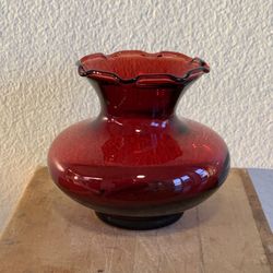 Vintage Mini Ruby Red Ruffled Glass Vase (Hand-Blown)