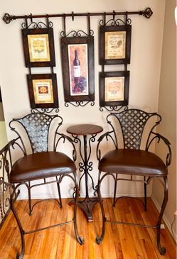 4 piece Bistro Set; High Top Table with 2 High Top Chairs and Wall Art