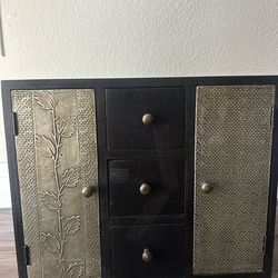 Wood and Brass Jewelry Cabinet
