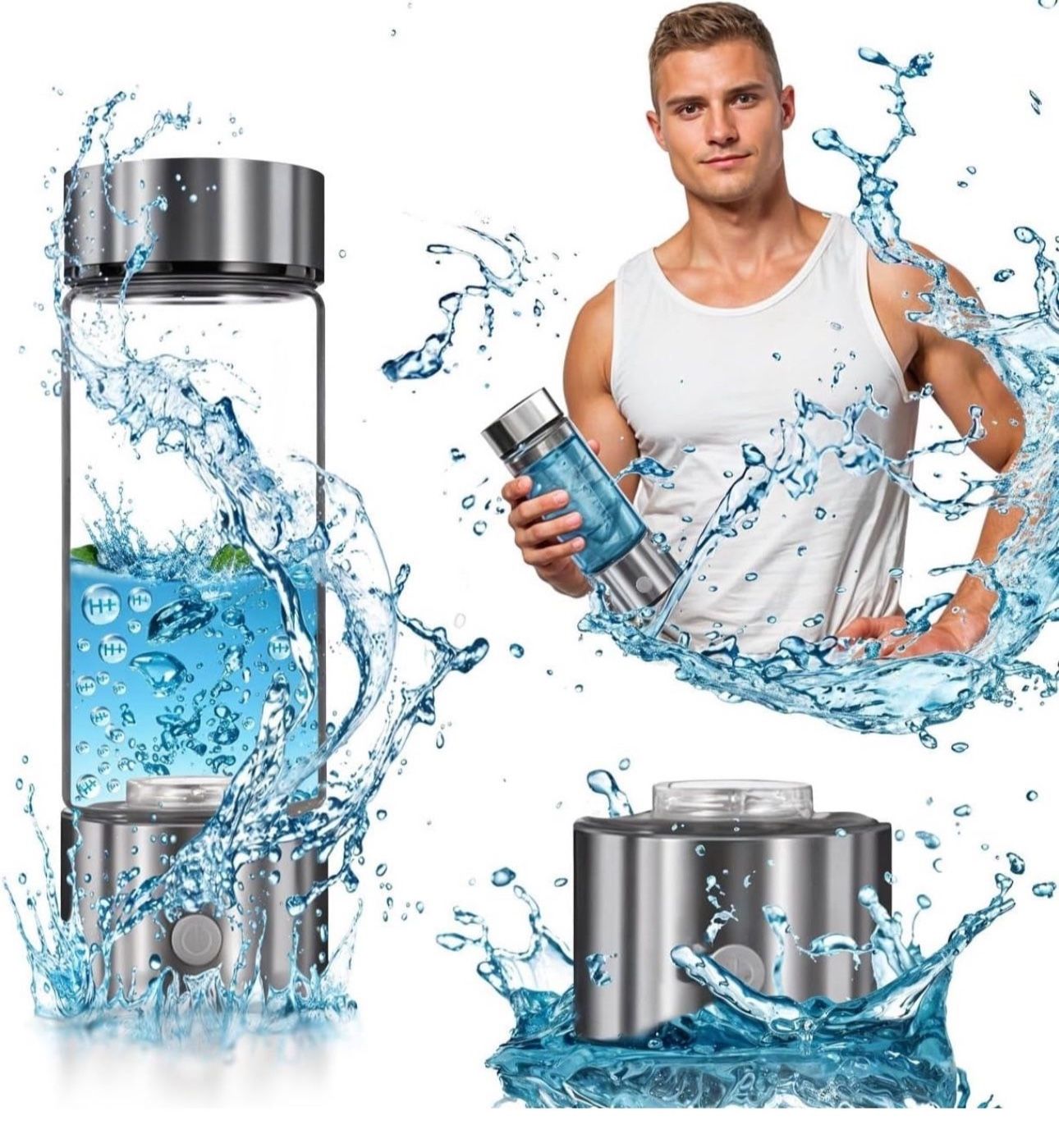 Hydrogen Water Bottle Generator - 3 Min SPE PEM Tech, 2025 Model, 420ML Portable Hydro Water Bottle Machine for Travel, Wellness & Recovery, Ideal for