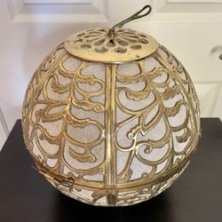 Japanese Karakusa Vintage Brass Hanging Ball Lantern Pendant Light Asian Swag Lamp Orb Globe