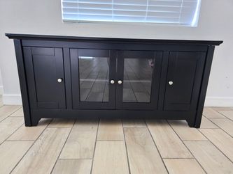 Black Wood TV Stand Media Table with Glass Doors