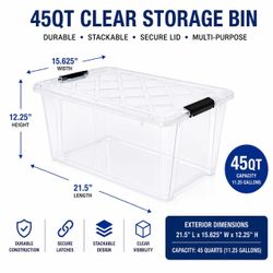 45 QT CLEAR STORAGE BIN WITH LID – STACKABLE STORAGE TOTE – $5 EACH