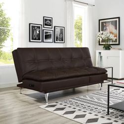 Faux Leather Tufted Sleeper Sofa