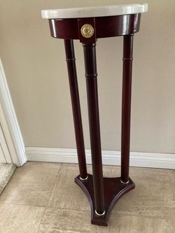 Marble Top Mahogany Pedestal Plant Stand