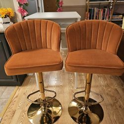 Orange Velvet Adjustable Bar Stools