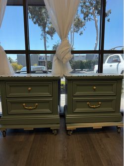 sage green vintage night stands