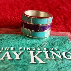 JAY KING INLAY TURQUOISE GEMSTONE STERLING SILVER MEN WOMEN RING BAND  5.5 6 ‼️ Price Is FIRM ‼️ 