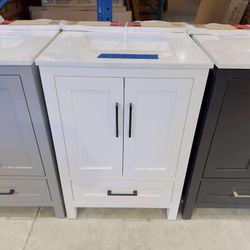 24 in Single Sink Bath Vanity in White with Vanity Top in White  $349 