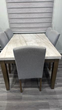 Marble Top Dining Table with 5Chairs