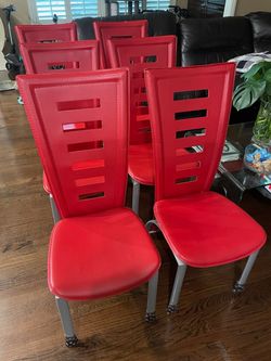 6 Red Leather Dining Chairs - $10 EA or $40 FOR ALL