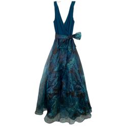 Eliza J Sleeveless Tie Waist Floral Chiffon A Line Ball Gown Fairy Sz14MSRP $245