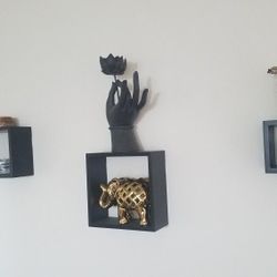 Wall decor, small shelves, candle holders