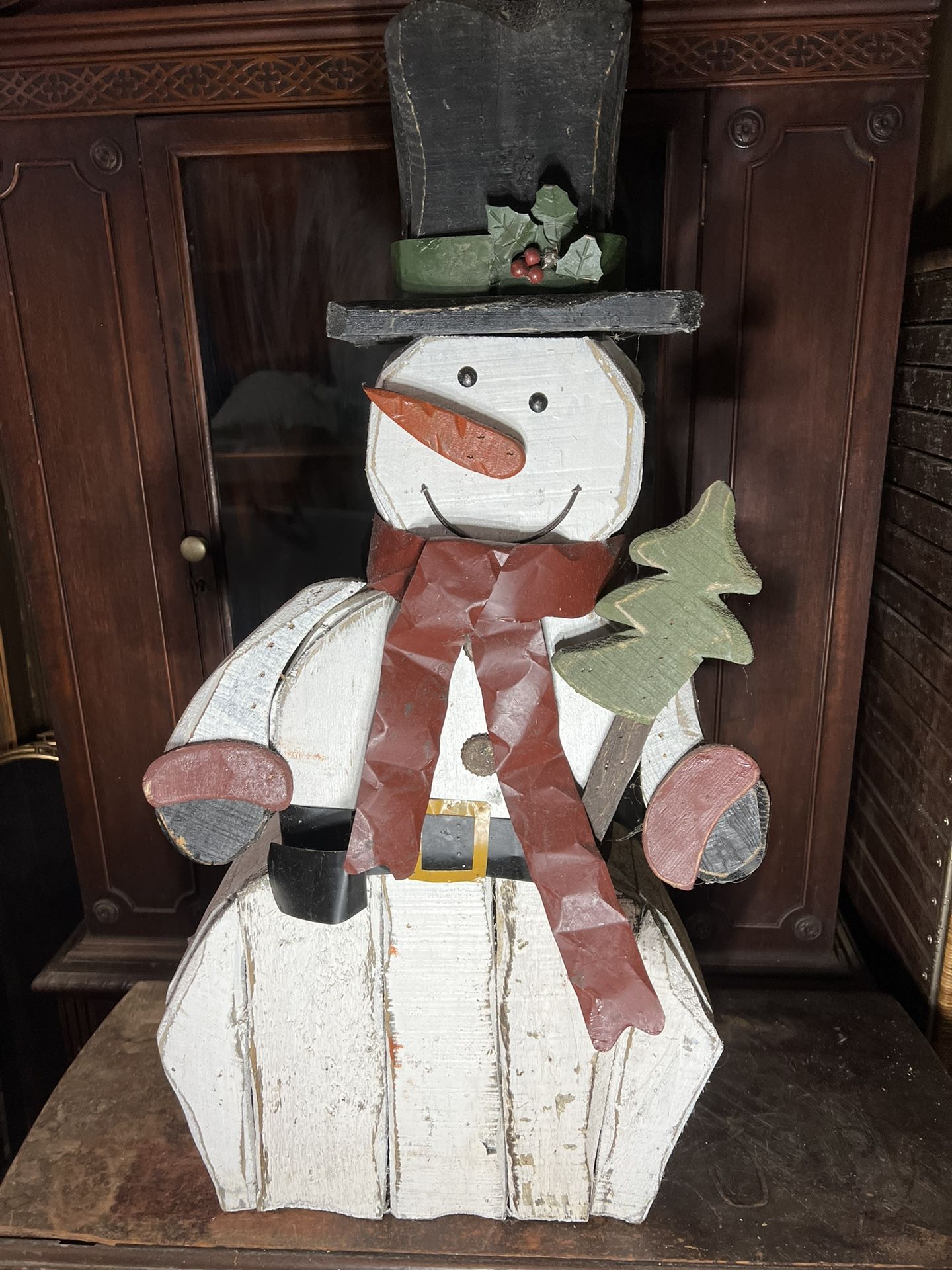 3’ Wood/Tin Snowman Holder/Planter