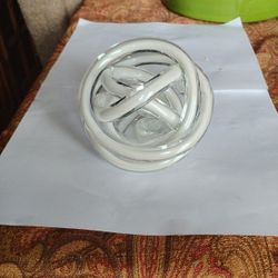 Vintage Murano Art Glass White Twisted Rope Knot Sculpture Paperweight