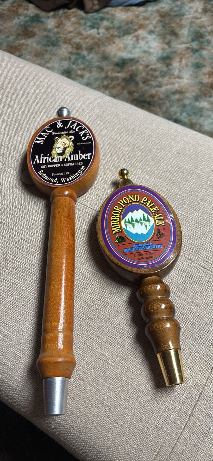 Lot of 2 Beer Tap Handles wood Mac & Jack’s 13.5”, Mirror Pond Pale Ale 8.75” WA & OR