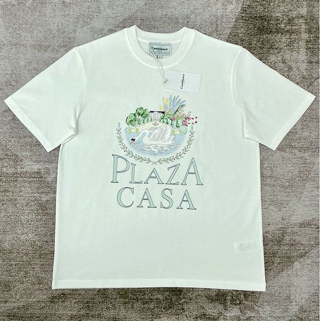 Casablanca Swan Print Crew Neck T Shirt White