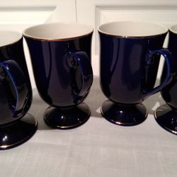 Set of 4 Cobalt Blue China Footed Mugs

