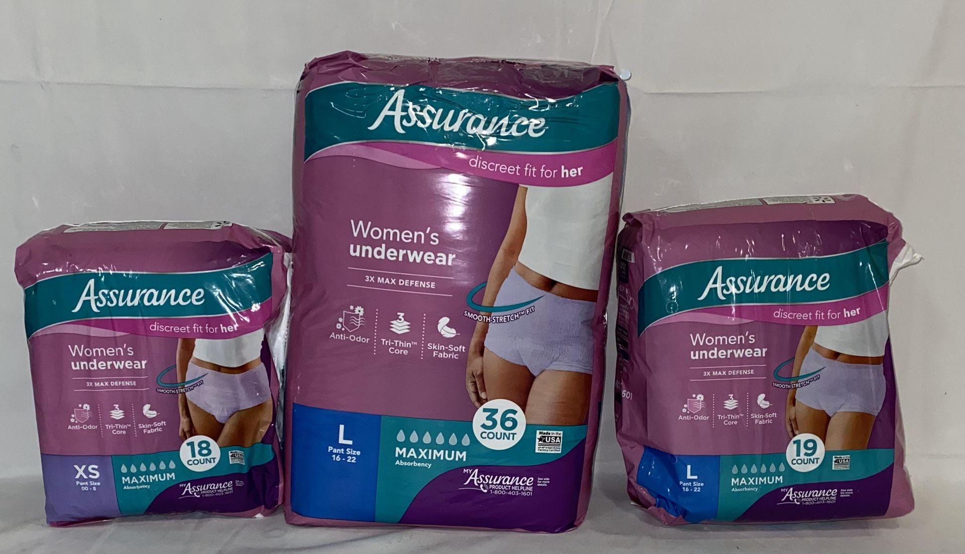 Assurance Women’s Incontinence & Postpartum Underwear – Maximum Absorbency (Size XS & Large)