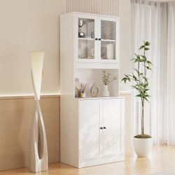 Bathroom Cabinet, Tall Bathroom Storage Cabinet with with Glass Doors & Adjustable Shelves, Large Linen Cabinet