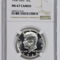 1966 SMS Silver Kennedy Half Dollar NGC MS-67 CAMEO