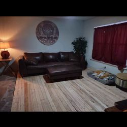 Leather Coach and Ottoman 