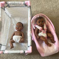 Baby dolls , Crib, And Carrier 