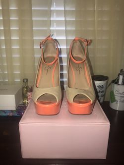 Jessica Simpson Neon Orange/Beige Wedges- Size 9