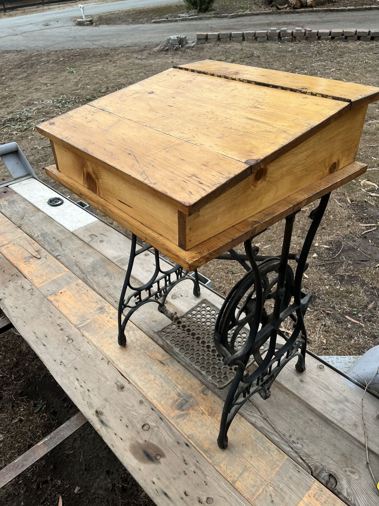 Antique Cat Iron & Oak Desk