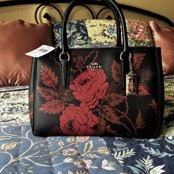 Coach Purse, Thorn Rose, Black, Red