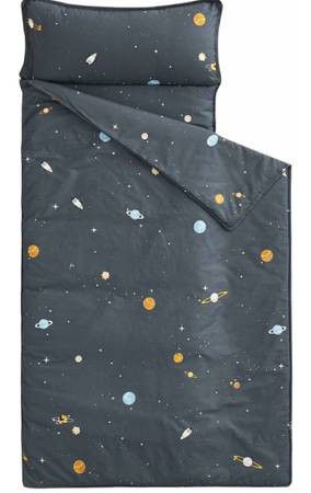 Wake In Cloud - Nap Mat with Removable Pillow for Kids Toddler Boys Girls Daycare Preschool Kindergarten Sleeping Bag, Space Stars Rockets on Gray Gre