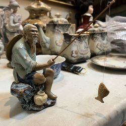 Vintage Asian Man With Fishing Pole. On eBay For 450 Doll. Excellent Condition 