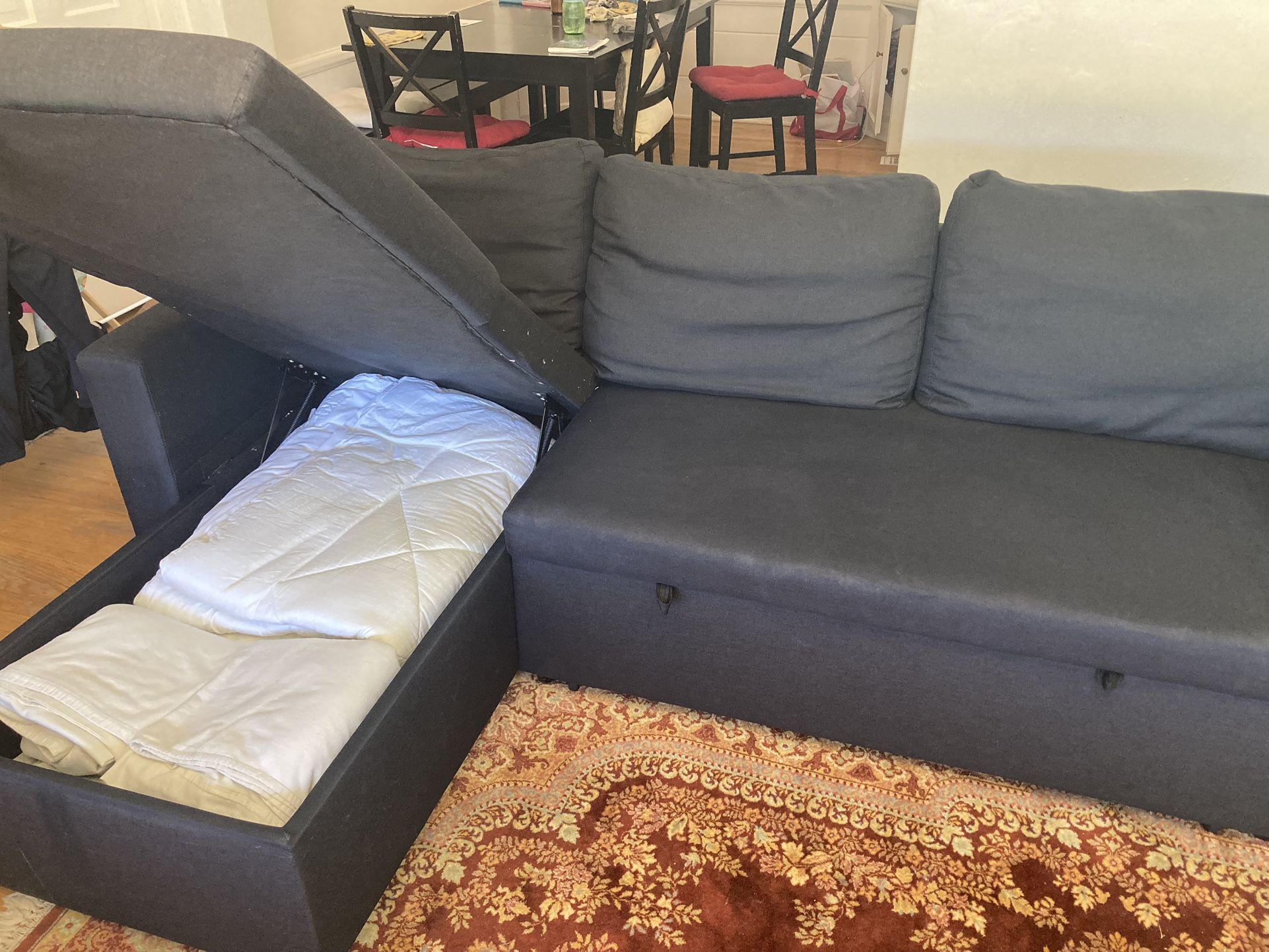 Black Ikea Friheten Sleeper Sectional Sofa with Reversible L-Shape Storage Chaise