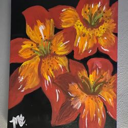 Red And Orange Flower Painting Made By Me It’s On A 25inx15in Canvas 