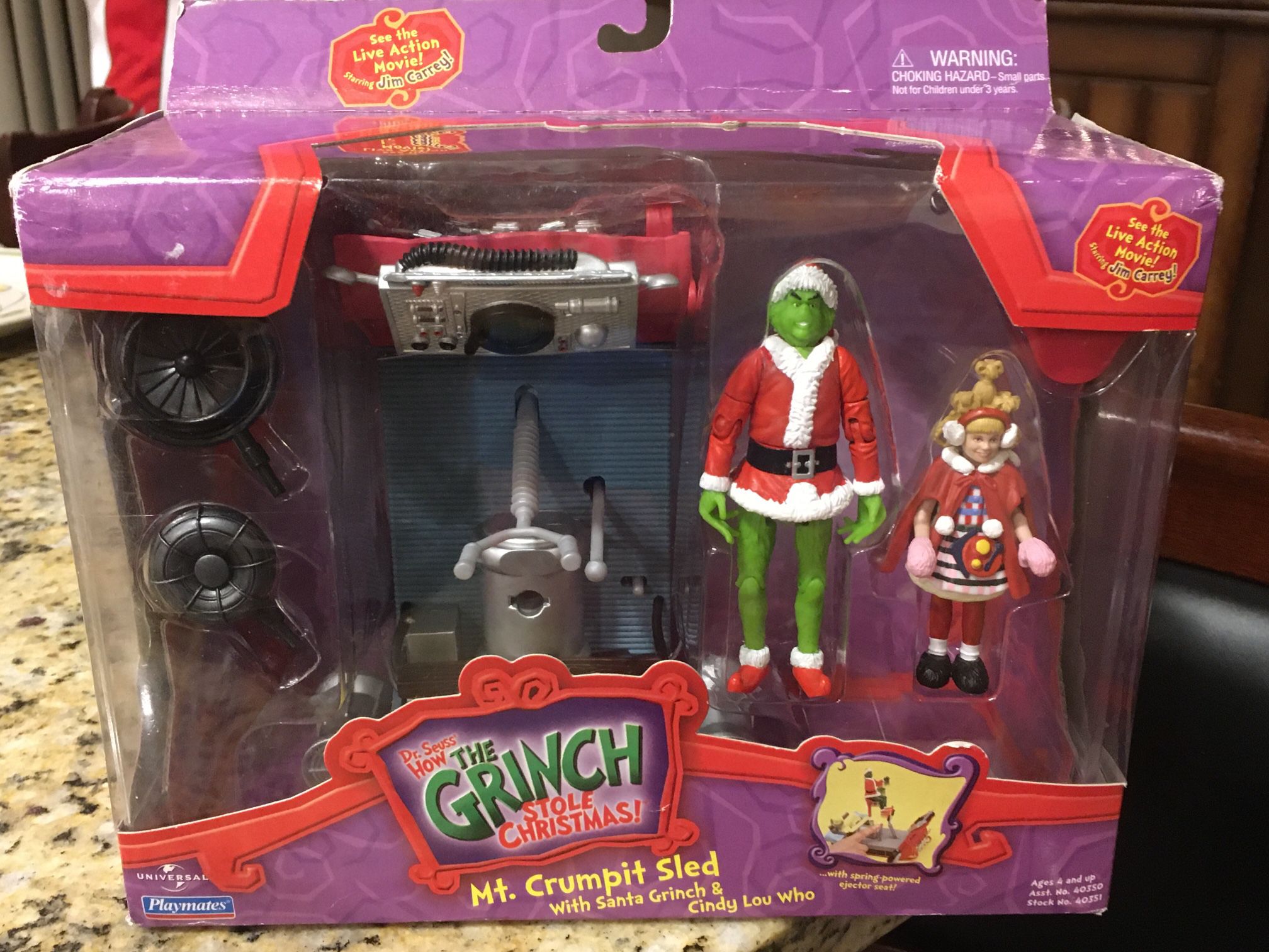 Dr Seuss How Grinch Stole Christmas Action Figures Mt Crumpit Sled W/ Santa Grinch And Cindy Lou Who