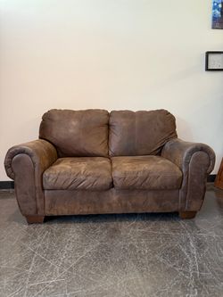 Brown Faux Leather Loveseat – Rolled Arms