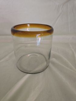 Set of 6 Hand-Blown Mexican Amber Rim Rocks Glasses – Excellent Condition