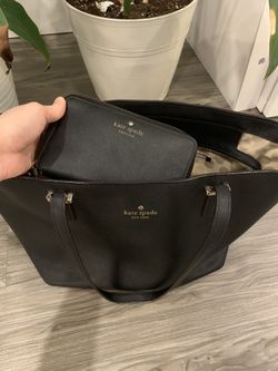 Black Leather Kate Spade Tote and Matching Wristlet