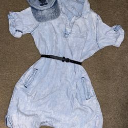 Womens Rolled Sleeve Collared Light Denim Dress/tunic w/pockets