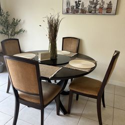Dining/Kitchen Round Table With Black Lazy Susan And 4 Chairs
