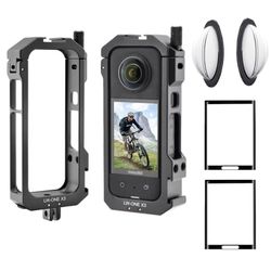Aluminum Frame Cage Sticky Lens Guard Set Screen Protector for Insta360 X3 X 3 Accessories Kit Anti-
