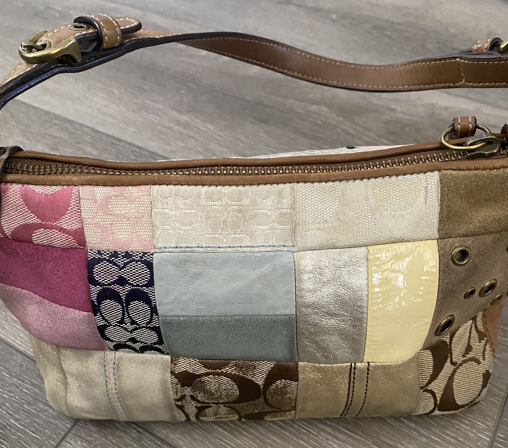 COACH VINTAGE y2k PATCHWORK SIGNATURE SUFFLETTE LEATHER HANDBAG No