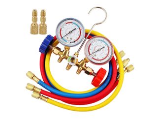 Juego de manómetros de colector R410A, juego de manómetros de colector de diagnóstico de CA de 3 vías para refrigerante R410a R22 R134a R404a, colecto