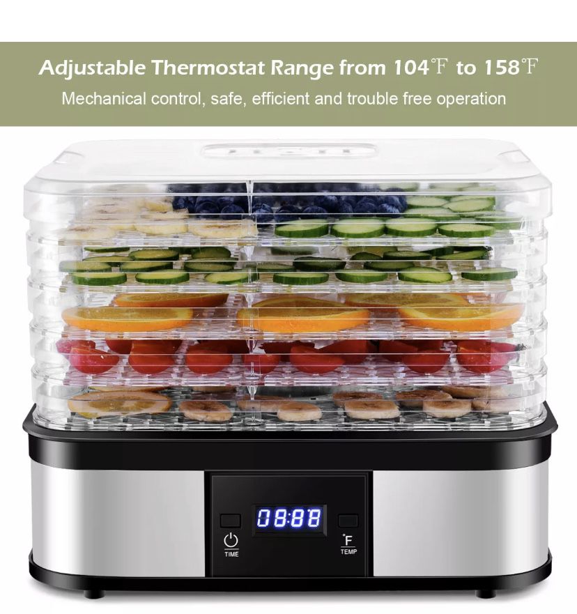 Food Dehydrator Preserver 5 Tray Fruit Vegetable Dryer Timer Temperature Control