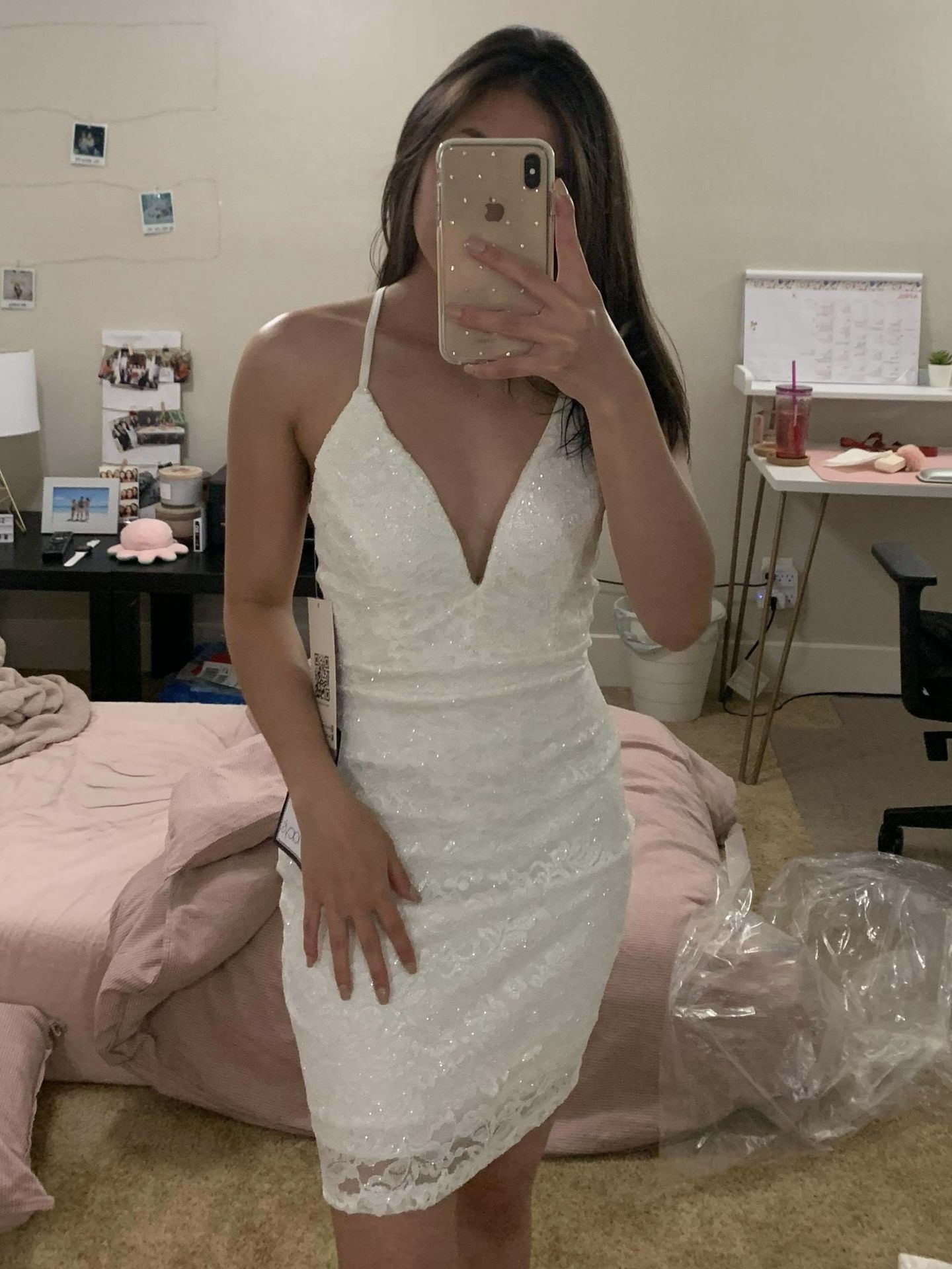 White Lace Glitter Mini Dress