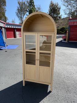 Arched Wood Display Cabinet with Glass Doors