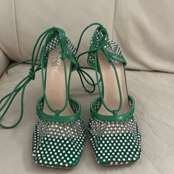 Green Fashion Women Heels, Size 8